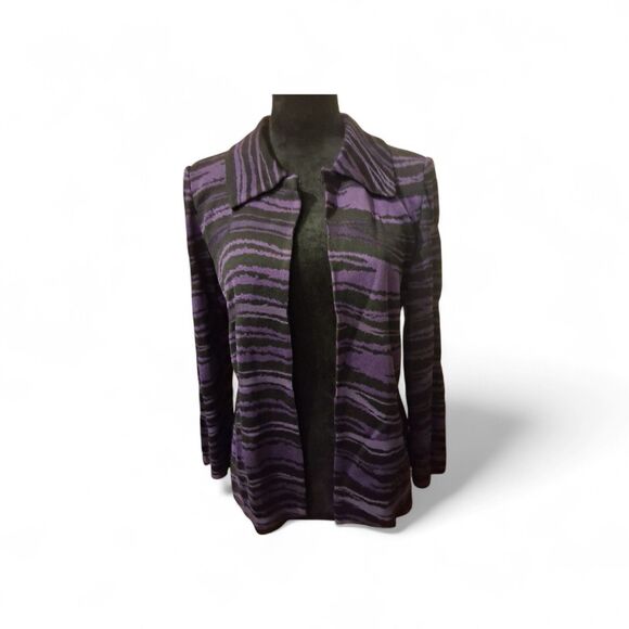 Ming Wang M Open Front Cardigan Purple/Black Office Siren Boss Lady - Picture 1 of 7